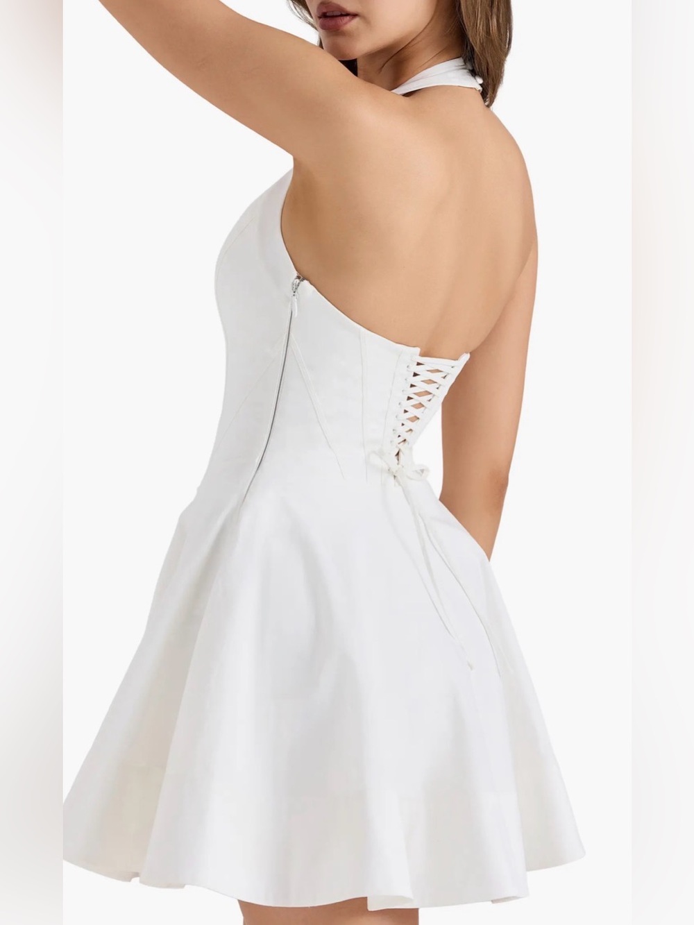 NEW HOUSE OF CB Sasha Halter white cotton Minidress Sz L - Picture 2 of 8